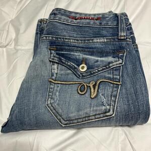 Vigoss Jeans Women Embroidery Flap Pocket Y2k Low Rise Bootcut Jeans Sz 9